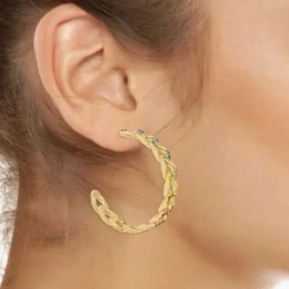 Kurt Geiger Gold Chain Hoop Earrings with Multicolor Stones - Picture 2 of 3